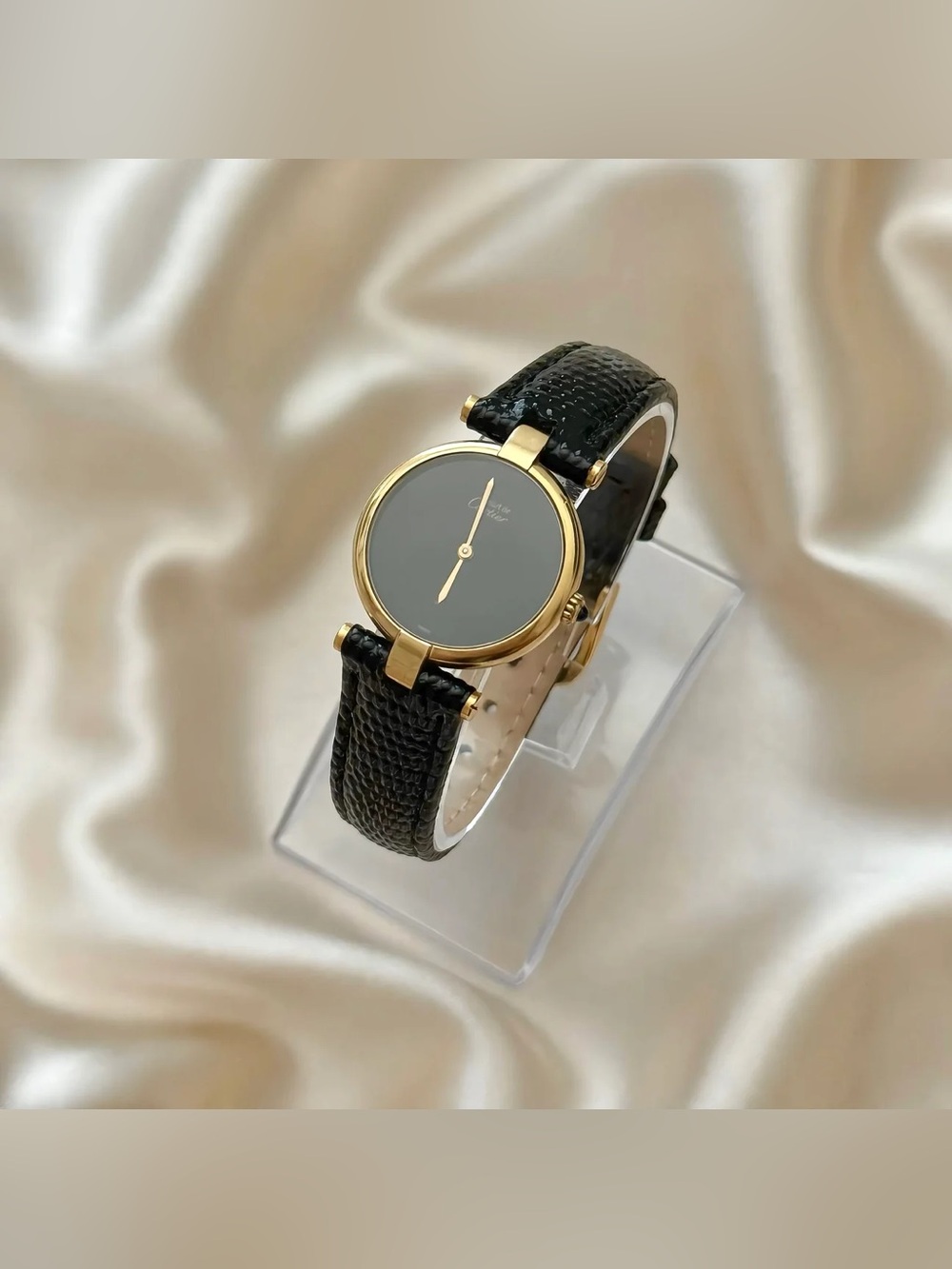 AUTHENTIC VINTAGE CARTIER BLACK LEATHER WATCH - WITH BOX - Picture 3 of 8